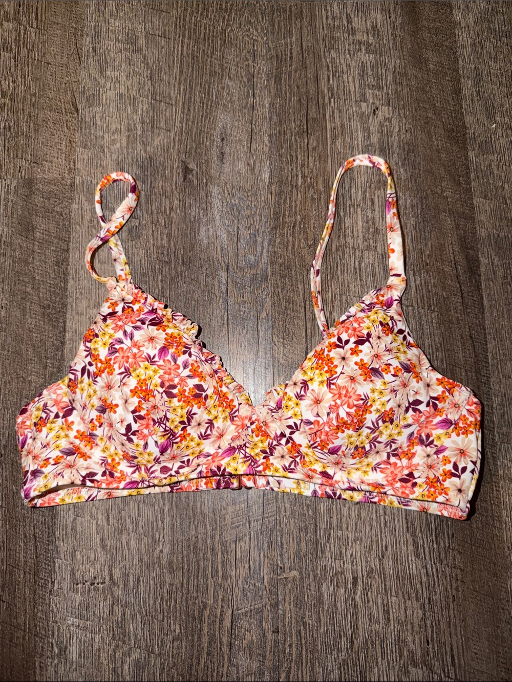 Shade & Shore Floral Bikini Top in Pink, Orange, Yellow